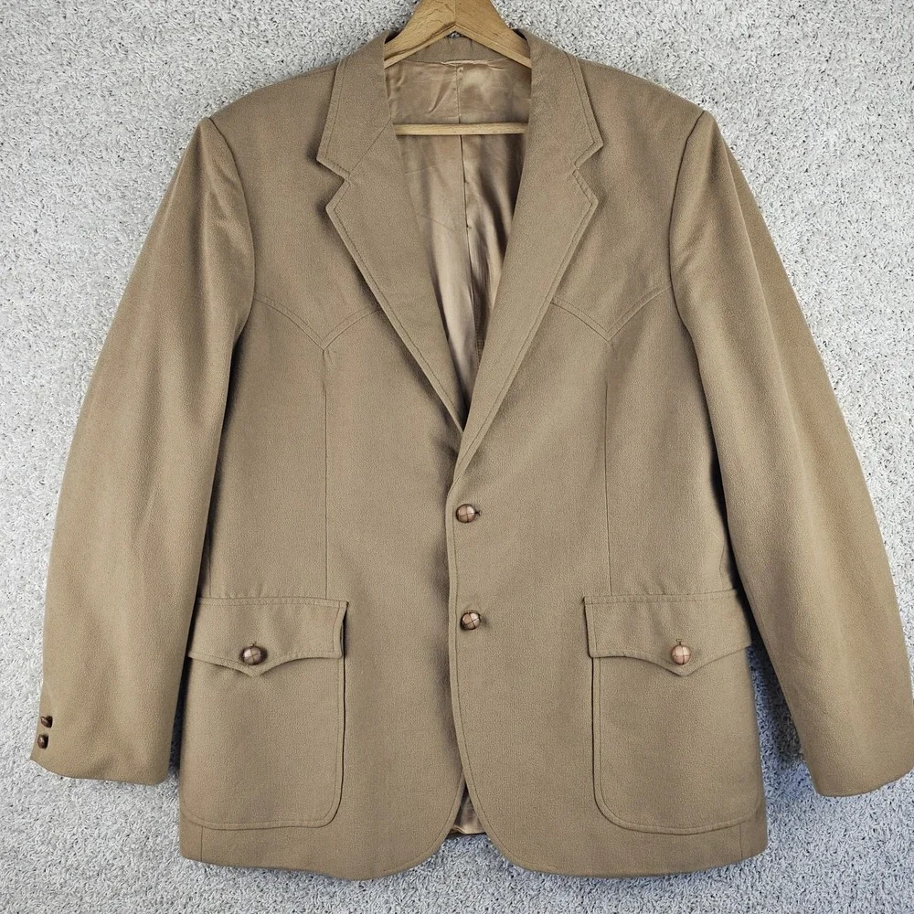 Vintage Circle S Blazer Western Sport Coat Sz 50 L Yoke Made USA Leather Buttons